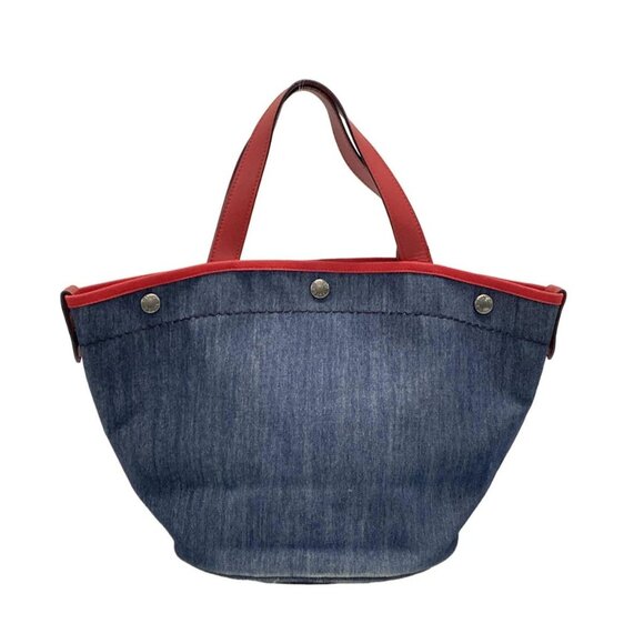 Auth PRADA - Navy Red Denim Leather Tote Bag - Picture 2 of 13